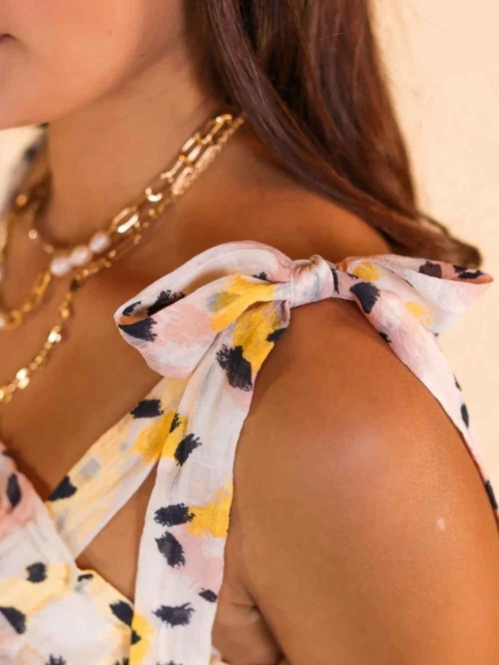 NWT Abstract Tie-Shoulder Romper in White, Pink & Yellow - Picture 5 of 6